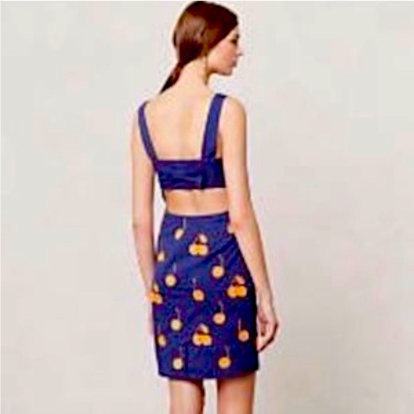 Anthropologie Leifnotes Embroidered Cherry Drop Motif Novelty Dress size 10 - Picture 2 of 6